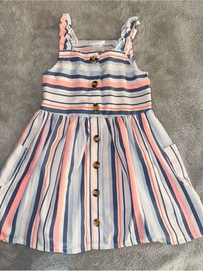 Little Lass 4T Striped Button-Front Summer Dress in Pink & Blue